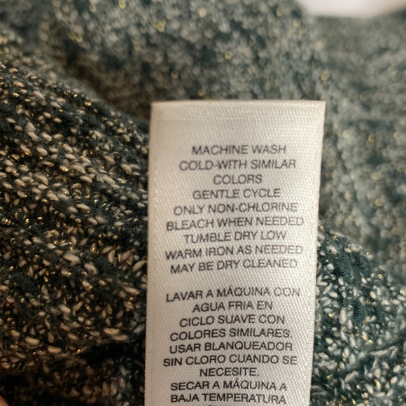 CHICO’S Sweater Green & Metallic Gold Dolman Sleeves Scoop Neck 3/4 Sleeves 12 - Picture 11 of 12